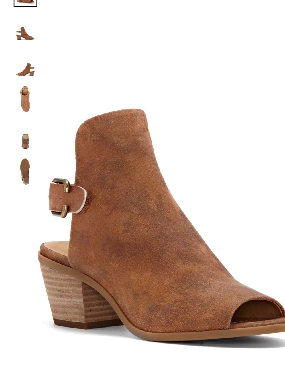 Lucky Brand Bray Leather Open-Toe Suede Ankle Bootie in Rust Brown